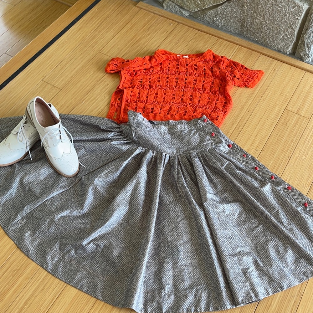 Moth designed open woven sweater & silk skirt